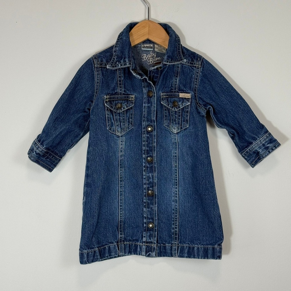 Vintage B.U.M. Equipment Baby Bum Denim Shirt Dress Blue 18 Months Cotton